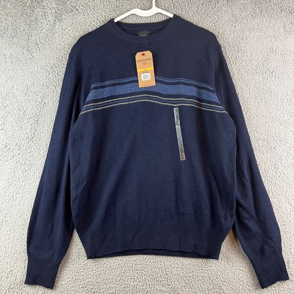 New Mens DOCKERS Blue Comfort Touch Crewneck Knit Sweater Size S - Picture 1 of 9